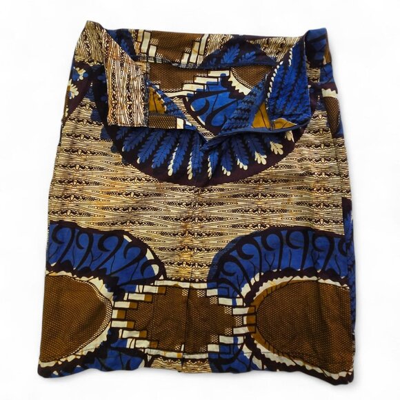 Greater Good African Kitenge Pencil Skirt Headress Print Pockets Small - Picture 2 of 5